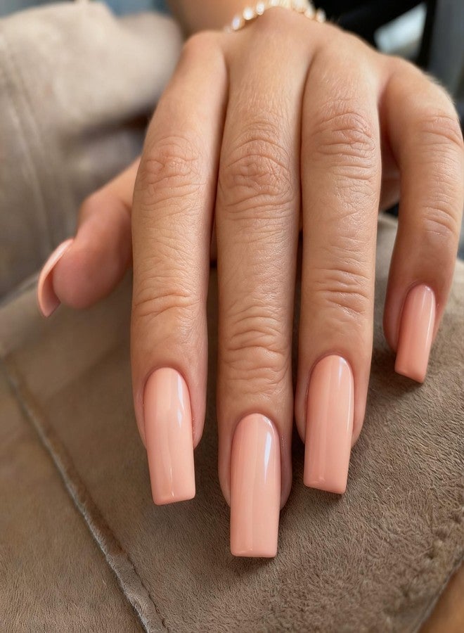 KXAMELIE Coral Pink Press on Nails Long Square, KXAMELIE Medium Coffin Nails Press ons Long Glue on Nails Natural Thick Fake Nails Acrylic Reusable 24 Solid Color for Women - Image 1